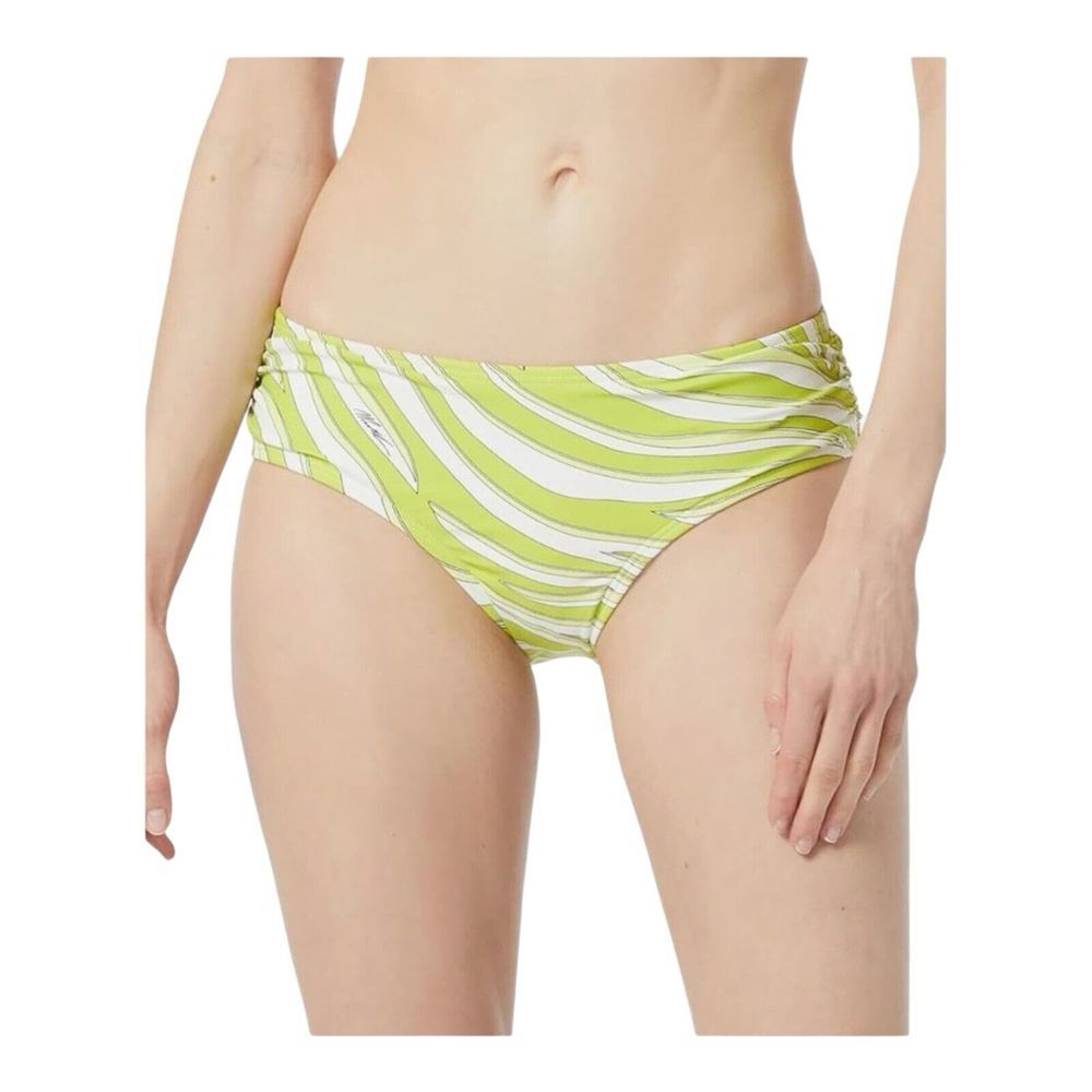 Michael Michael Kors Printed Shirred-Side Bikini‎ Bottoms Lime NWT Size Large